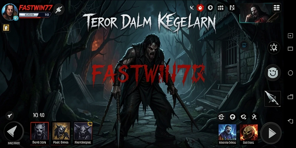 Gambaran gameplay mencekam di dunia <strong>FASTWIN77</strong> dengan kegelapan dan ancaman.