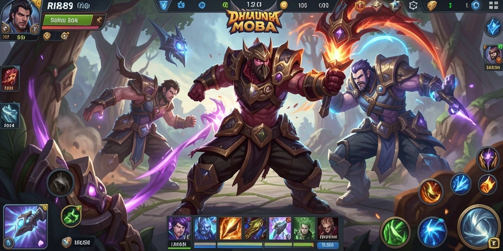 Screenshot menampilkan pertempuran intens dalam game MOBA.